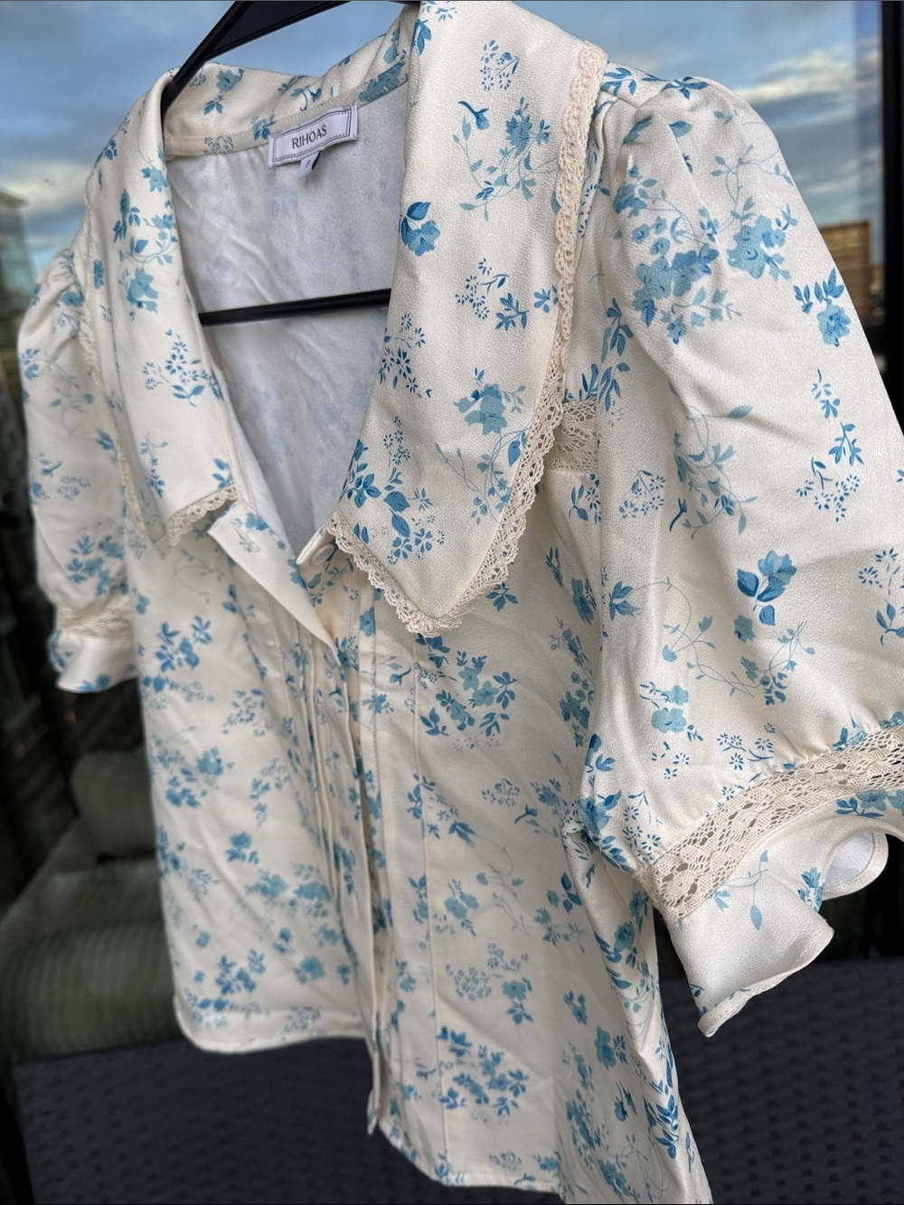 RIHOAS Cream Blouse with Blue Floral Print - Picture 5 of 5
